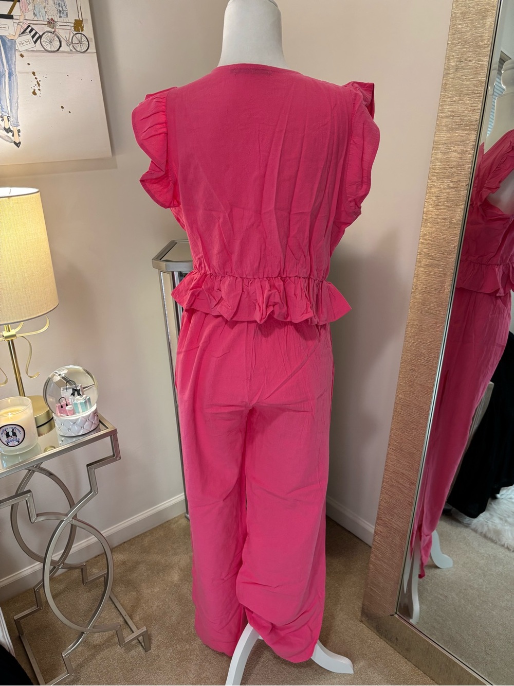 Pink Ruffle Sleeve Two Piece Set - Picture 2 of 3